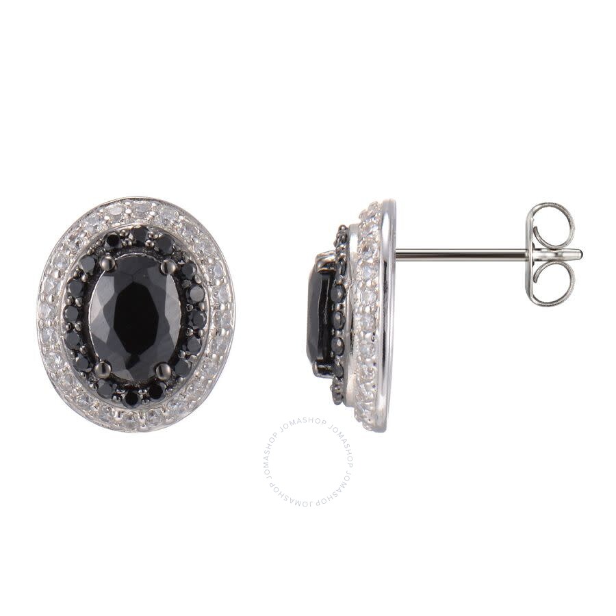 Sterling Silver Black Onyx Cabochon Women's Earrings with CZ Accents Sterling Silver Black Onyx Cabochon Women's Earrings with CZ Accents